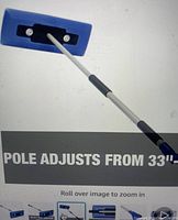 Blue and black broom head with an adjustable telescoping pole extending from 33 to 60 inches.