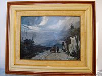 Front view of framed oil painting "At Night" by Aldo Fortunati showing overall appearance and frame.