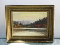 Frontal view of framed landscape painting