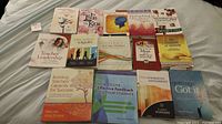 Front view of 14 softcover teacher books arranged in two rows, titles and colorful covers visible.