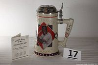 Front side image of Willie Mays stein showing portrait and certificate of authenticity