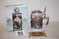 Photo showing Budweiser American Bald Eagle Series Summer Stein with original box and certificate of authenticity.