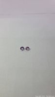 Two small round cut amethyst gemstones on a white background showing pink-purple color.