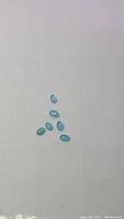Six oval cabochon cut natural blue onyx gemstones on a white background, arranged loosely.