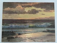 Full front view of unframed painting on white background