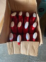Full open cardboard box showing 12 red spray bottles with white triggers of Nature's Miracle Advanced Stain and Odour Eliminator inside.
