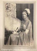 Front view of the vintage black and white photograph depicting Lady Somervell seated elegantly with period attire and accessories.