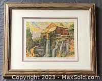 Framed print titled "Mill On The Cliff" by Nicholas Hornyansky with clear signature in lower right corner, framed and matted.