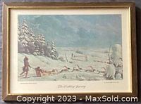 Framed print depicting a winter scene titled "The Wedding Journey" by Paul Kane.