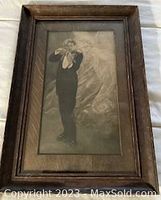 Full view of the framed vintage canvas print depicting the violinist and angel