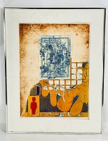 Full frontal photo of the framed signed abstract print 'Happening' by J. Hovadik, showing the entire artwork, mat, and frame.