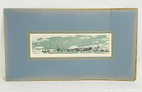 Panoramic signed print mounted on blue mat, showing the full artwork and mat borders