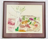Framed peach print with mat under glass, showing full artwork and frame condition.