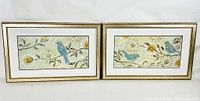 Front view of two framed decorative bird prints side by side showing overall artwork and frames