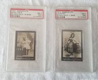 Set of two vintage tobacco cards by Ogden's Guinea Gold cigarettes, graded PSA 7 and encased in plastic holders.