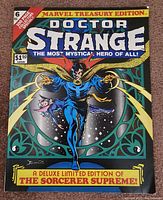 Front cover of the Marvel Treasury Edition Doctor Strange #6 comic book from 1975 showing Doctor Strange in a mystical pose with decorative design elements and bold title text.