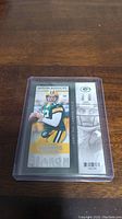 Front side of Aaron Rodgers football trading card showing player image and team details.