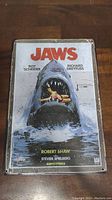 VHS tape case cover showing original Jaws movie artwork and credits.