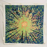 Full view of the colorful abstract serigraph with burst pattern and textured border.