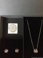Overall set in box showing Swarovski certificate label, necklace and earrings