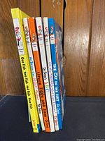 Side view of six Dr. Seuss books showing titles and colorful spines.