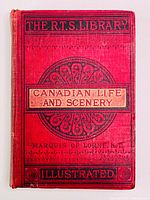 Front cover of the 1886 book 'Canadian Life and Scenery' showing title, author, and decorative design, in red with black text.