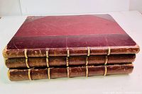 Stacked side view showing spines and half leather binding