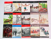 Fifteen volumes of Canadian Army Journal spanning 1954-1964 with illustrated covers showing military and historical scenes.