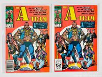 Photo of both comics side by side showing front covers and differences in cover price and small graphics.