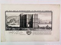 Front view of the antique engraving showing the west view of Wetherall Priory with detailed architectural features and inscriptions.