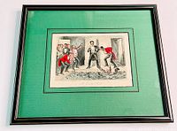 Framed antique engraving titled 'Mr. Jorrock's Bath' with green mat and visible glass reflection