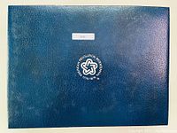 Blue faux leather textured album cover with 'American Revolution Bicentennial 1776-1976' logo in center and small sticker with 1150.