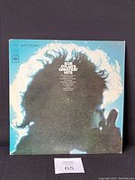 Front cover of Bob Dylan's Greatest Hits vinyl record album showing a blue silhouette of Dylan's head and hair.