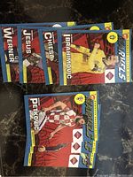 Photo showing soccer cards of players Werner, Jesus, Chiesa, Ibrahimovic, Petkovic
