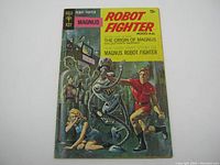 Front cover of 1960's Gold Key comic book Magnus Robot Fighter 4000 A.D. showing detailed colorful illustration of the main character fighting a robot.