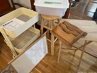 The lot arranged showing Råskog cart, stool, desk organizer, whiteboard, and storage containers