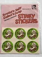Front of sealed package of six 'Keep Rolling!' roller skate stickers by Trend Enterprises, labeled 'Stinky Stickers' with scratch and sniff feature.