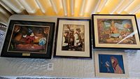 Overview of four framed Disney artworks including two sericels, one signed print, and one lithograph