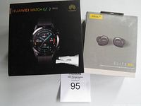 Boxes of Huawei WATCH GT 2 and Jabra Elite 85t displayed side by side