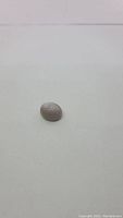 Single oval cabochon moonstone laying flat on a white background. Stone shows smooth, polished surface with grayish color and reflective flash.