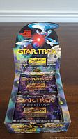 Full open display box of Star Trek Edition SkyBox Master Series trading card packs showing branding and configuration.