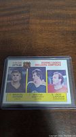 Front of the 1980-81 Wayne Gretzky NHL Scoring Leaders hockey card showing photos of Marcel Dionne, Wayne Gretzky, and Guy Lafleur