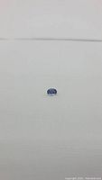 Oval cut tanzanite gemstone on a white background, showing top and side faceted surfaces and purple-blue color.
