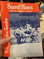 Front cover of 1962-63 Boston Bruins hockey program showing the title "Sport News Boston Bruins Hockey" and a black and white image of hockey players in action.