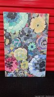 Frontal photo of the modern floral art printed canvas showing overall design and colors.