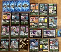 Photo showing 28 assorted Digimon Digital Monsters CCG cards front side including various characters and holo cards.