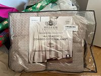Hillfair king size combed cotton blanket in original packaging with label and product details visible.