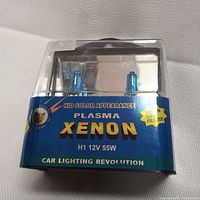 Packaged H1 12V 55W Plasma Xenon White car lamp bulbs, blue glass and labeling showing HID color appearance.