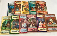 Front view of 11 Hardy Boys paperback books with colorful illustrated covers showing various titles and characters.