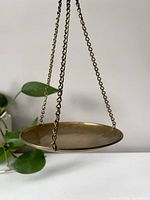Photo showing the hanging plant holder suspended with some green plant leaves visible in the background, highlighting its size and hanging style.